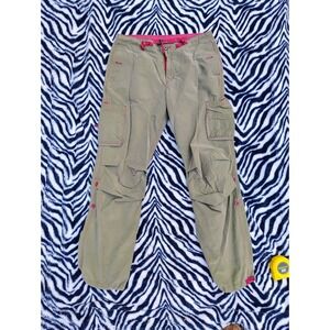 Vintage Y2K L.E.I. Cargo Pants Women's 34x31 Olive Green Ripstop Stretch‎ Hiking